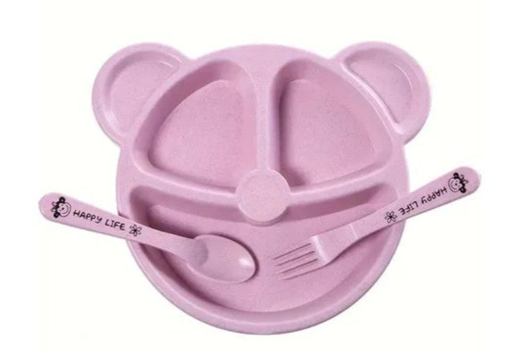 Plato de Bamboo para niños con cubiertos