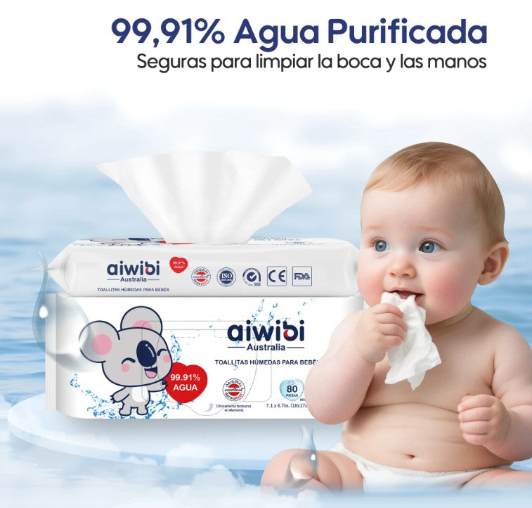 Pack 3 paquetes de Toallitas Húmedas para bebés 99,91% de agua (240 unidades)