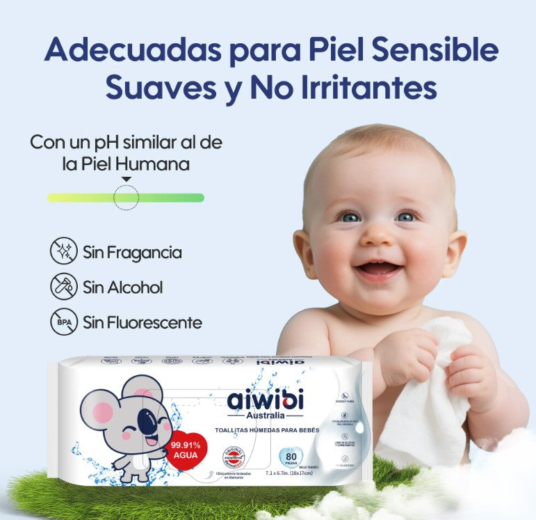 Pack 3 paquetes de Toallitas Húmedas para bebés 99,91% de agua (240 unidades)