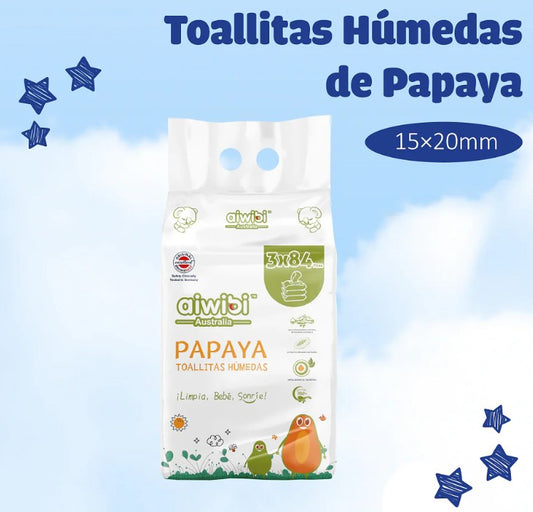 Pack 3 paquetes de Toallitas Húmedas para bebés de Papaya con agua de Manantial (252 unidades)