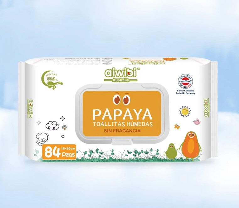 Pack 3 paquetes de Toallitas Húmedas para bebés de Papaya con agua de Manantial (252 unidades)