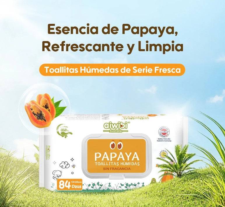 Pack 3 paquetes de Toallitas Húmedas para bebés de Papaya con agua de Manantial (252 unidades)