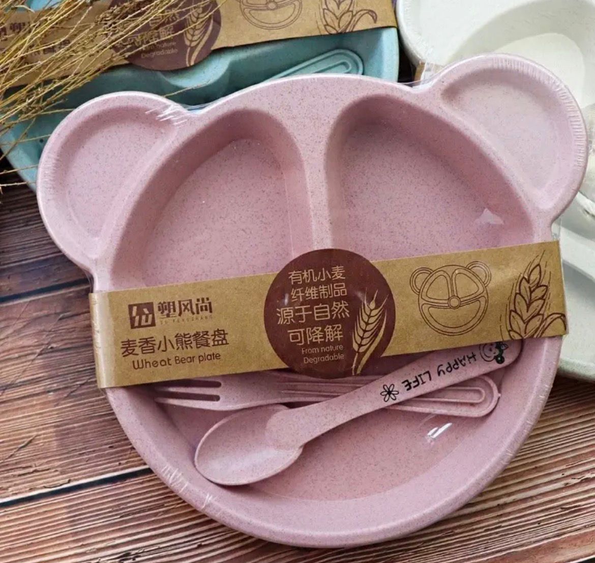 Plato de Bamboo para niños con cubiertos